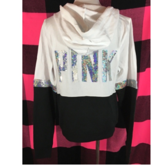 Pink Victoria’s Secret Bling Hoodie zipper sequin color block soft warm sweater - Picture 8 of 8
